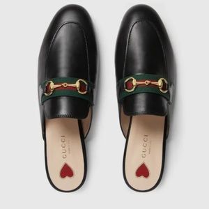 Gucci Princetown Black Leather Slipper Mules Loafers Horsebit Web Stripe 8.5